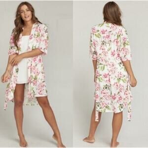 Show Me Your Mumu Floral Short Sleeve Kimono Robe One Size Bridal